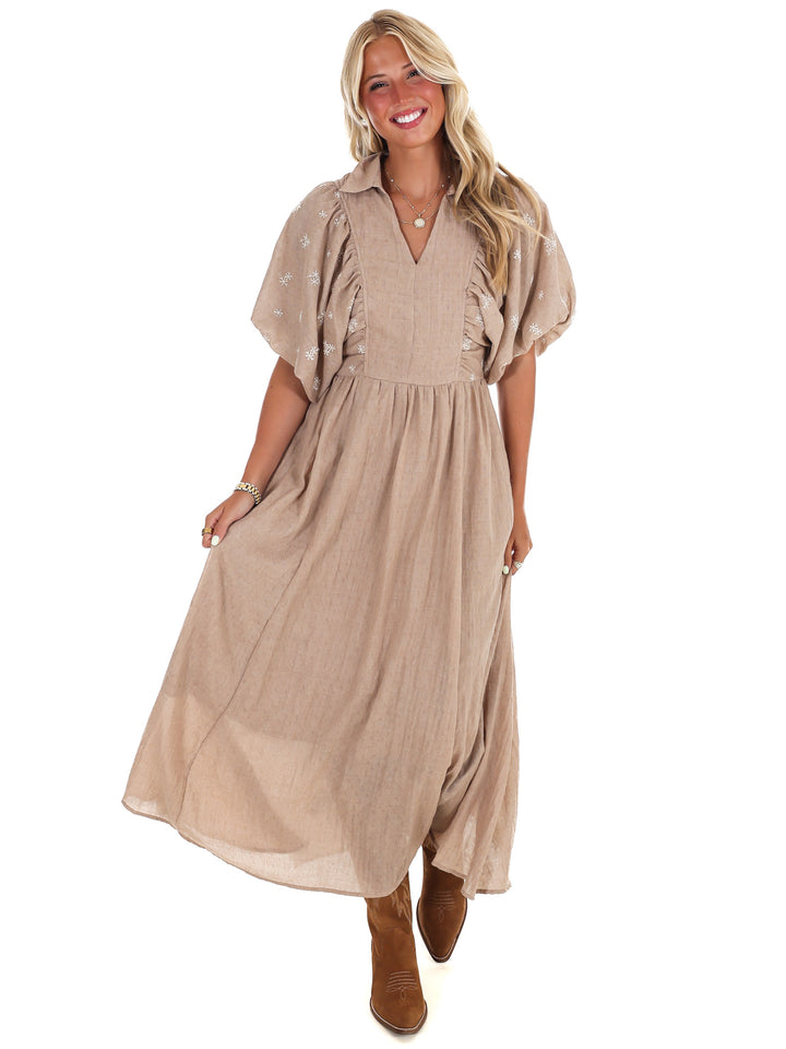 Autumn Stroll Embroidered Midi Dress