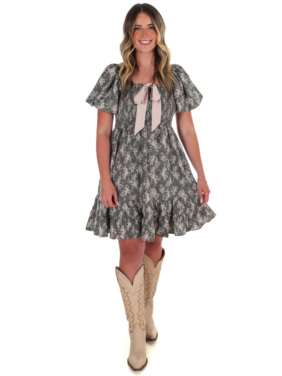 Maple Whisper Floral Mini Dress