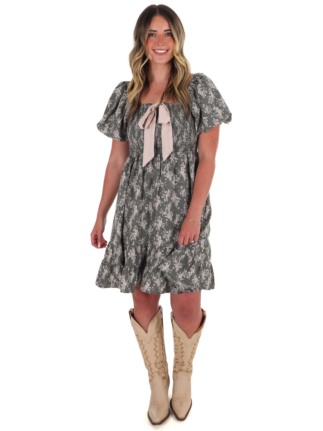Maple Whisper Floral Mini Dress