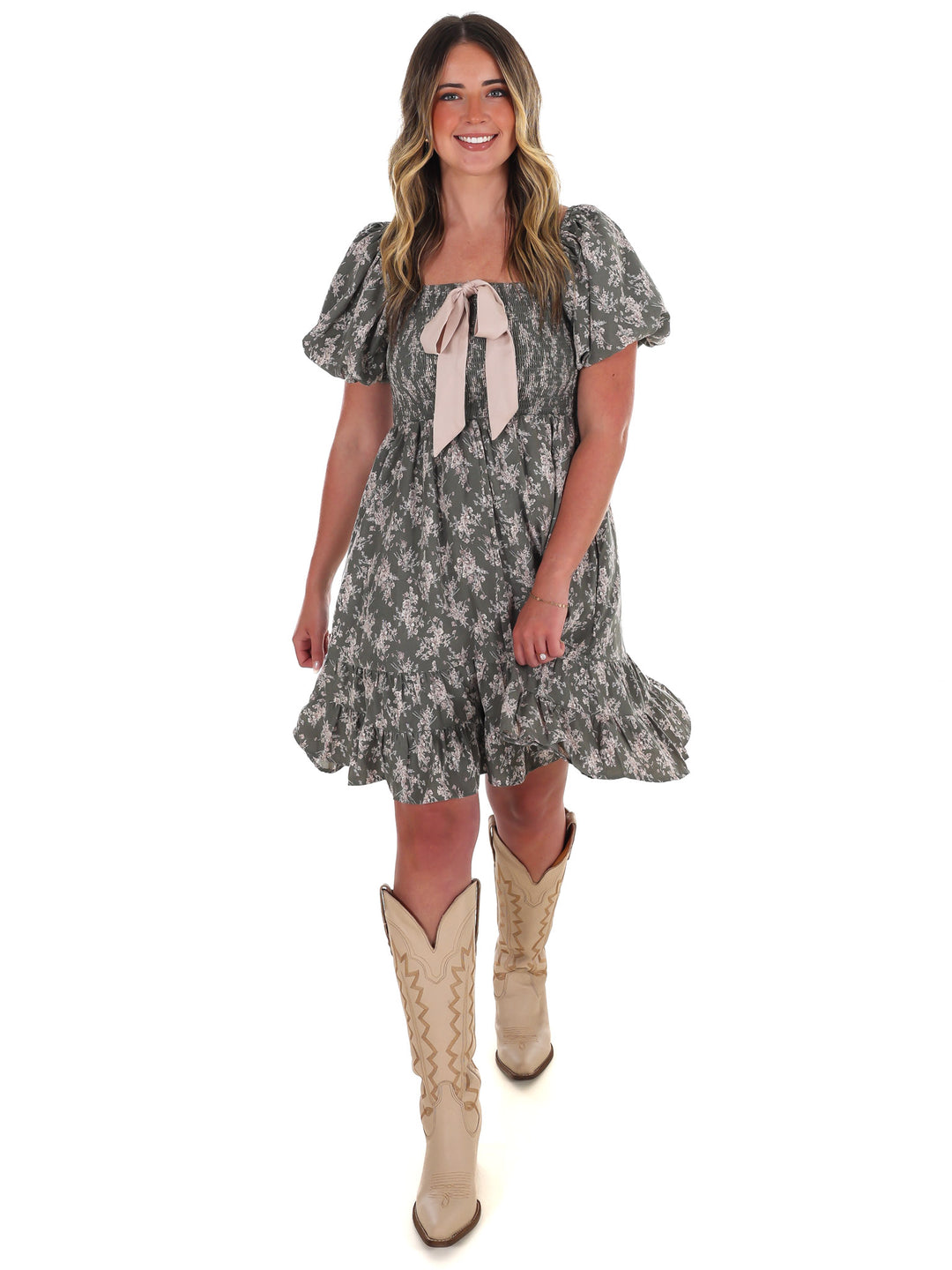 Maple Whisper Floral Mini Dress