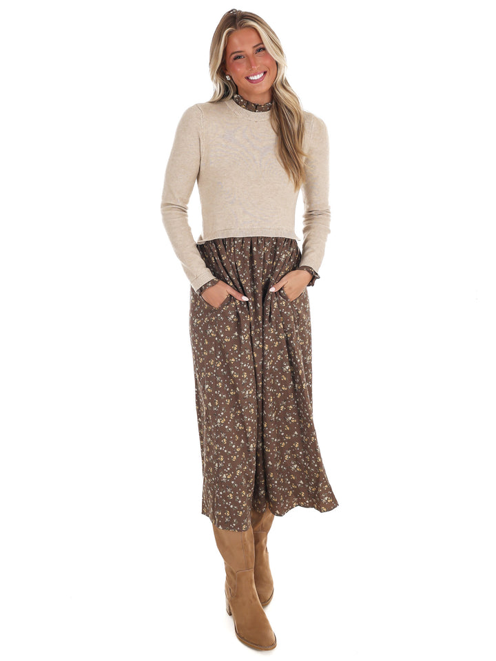 Fallen Leaves Twofer Floral Sweater Dress