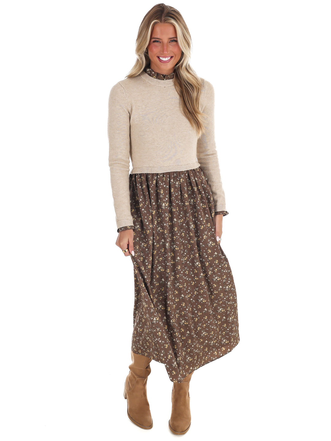 Fallen Leaves Twofer Floral Sweater Dress