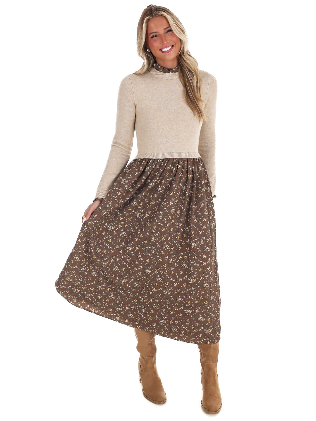 Fallen Leaves Twofer Floral Sweater Dress