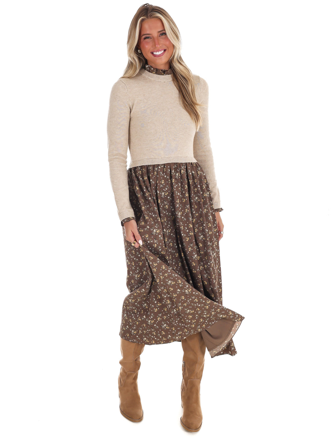 Fallen Leaves Twofer Floral Sweater Dress