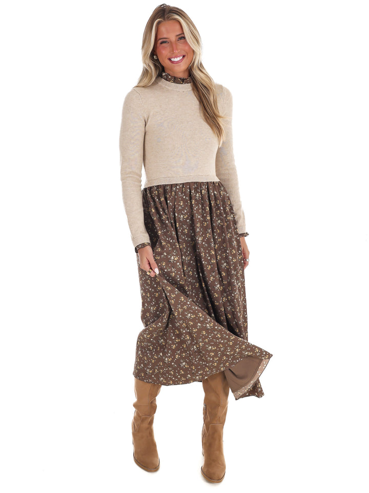 Fallen Leaves Twofer Floral Sweater Dress