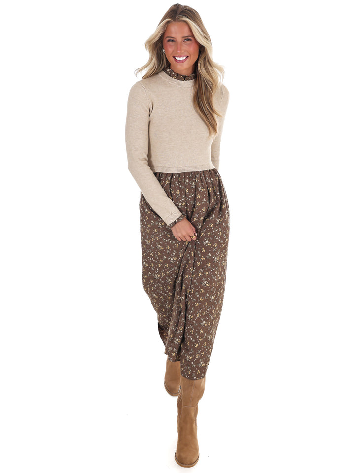 Fallen Leaves Twofer Floral Sweater Dress