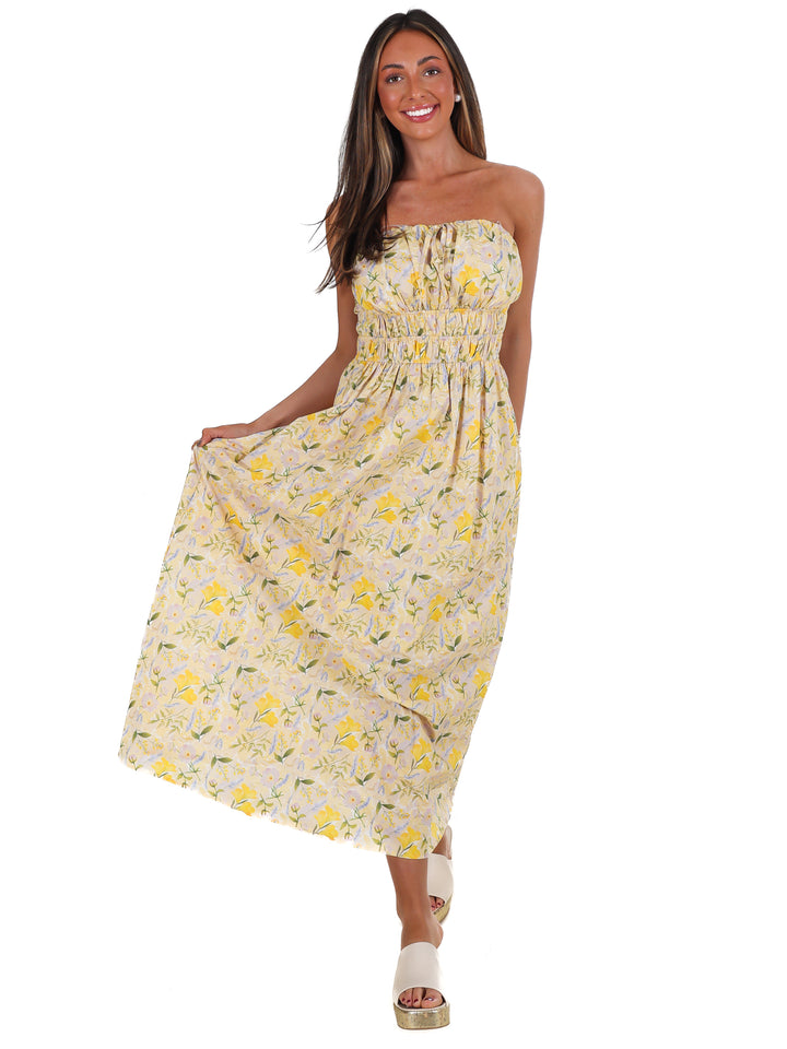 Lemon Blossom Tube Midi Dress