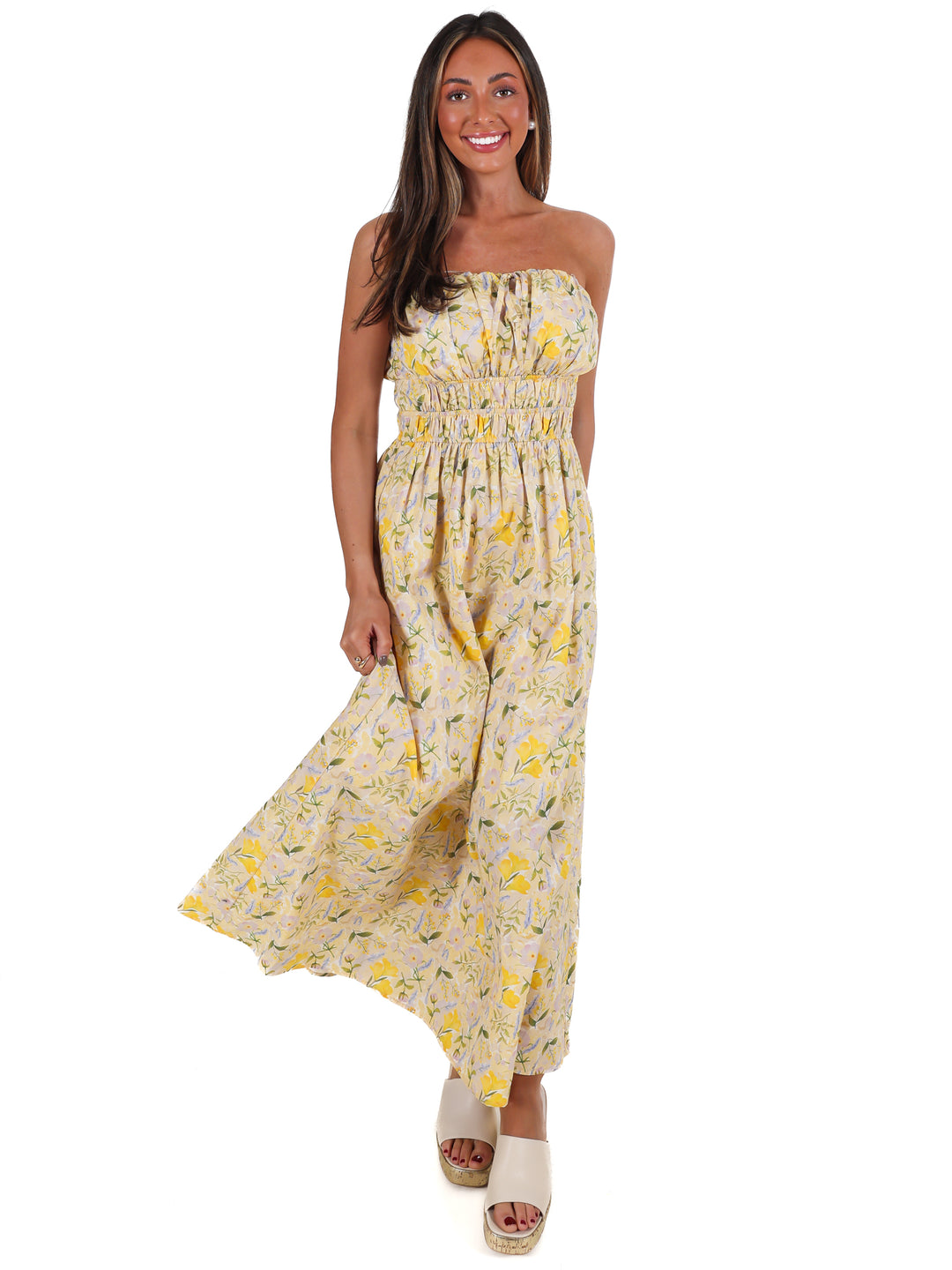 Lemon Blossom Tube Midi Dress