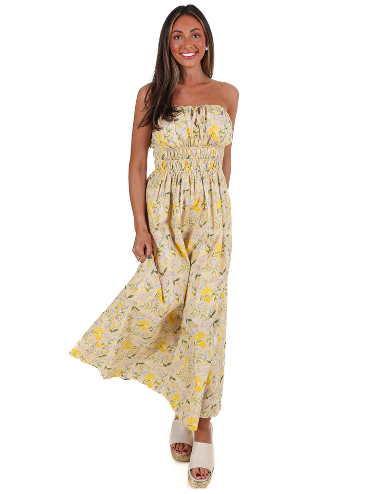 Lemon Blossom Tube Midi Dress