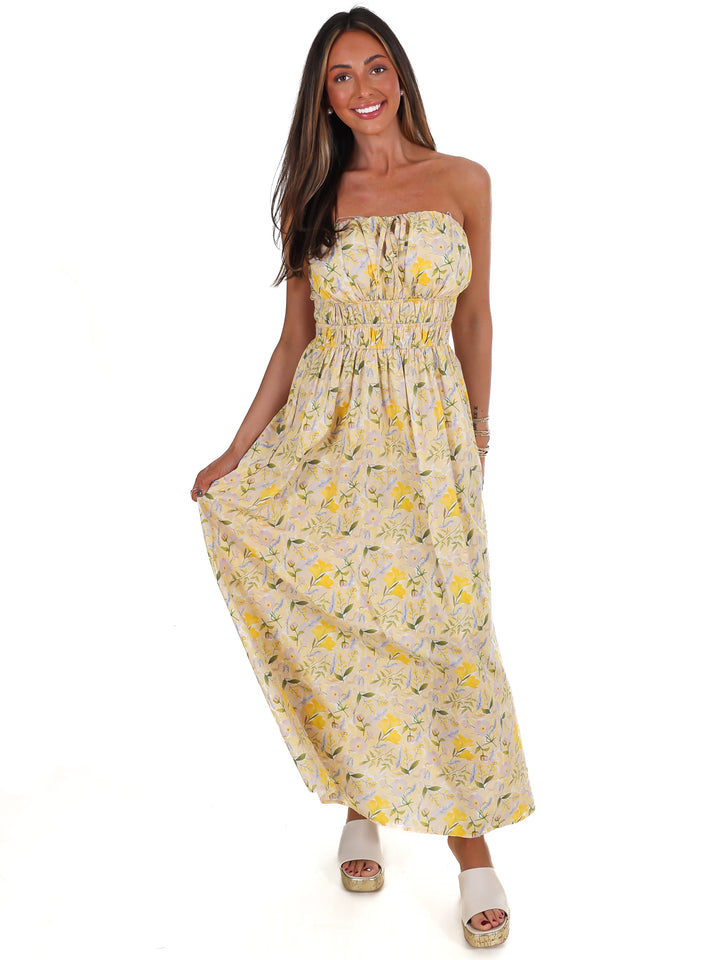 Lemon Blossom Tube Midi Dress
