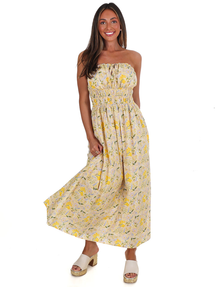 Lemon Blossom Tube Midi Dress