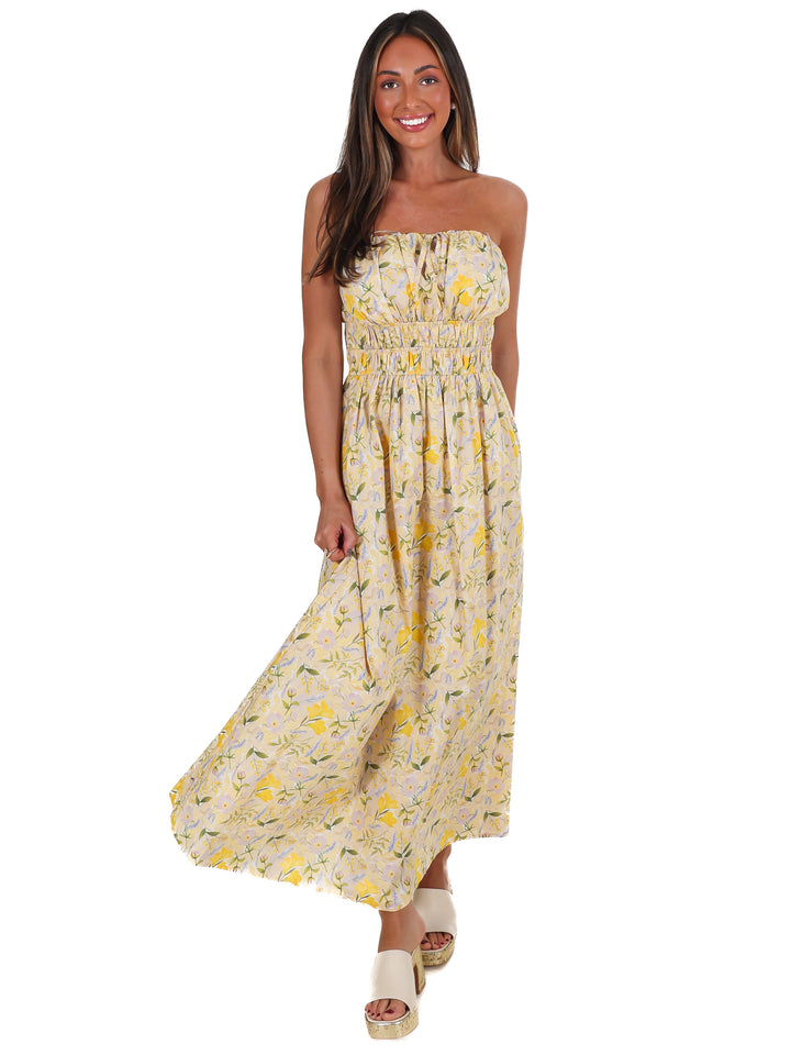Lemon Blossom Tube Midi Dress