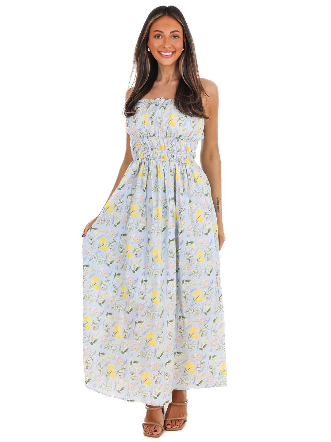 Lemon Blossom Tube Midi Dress