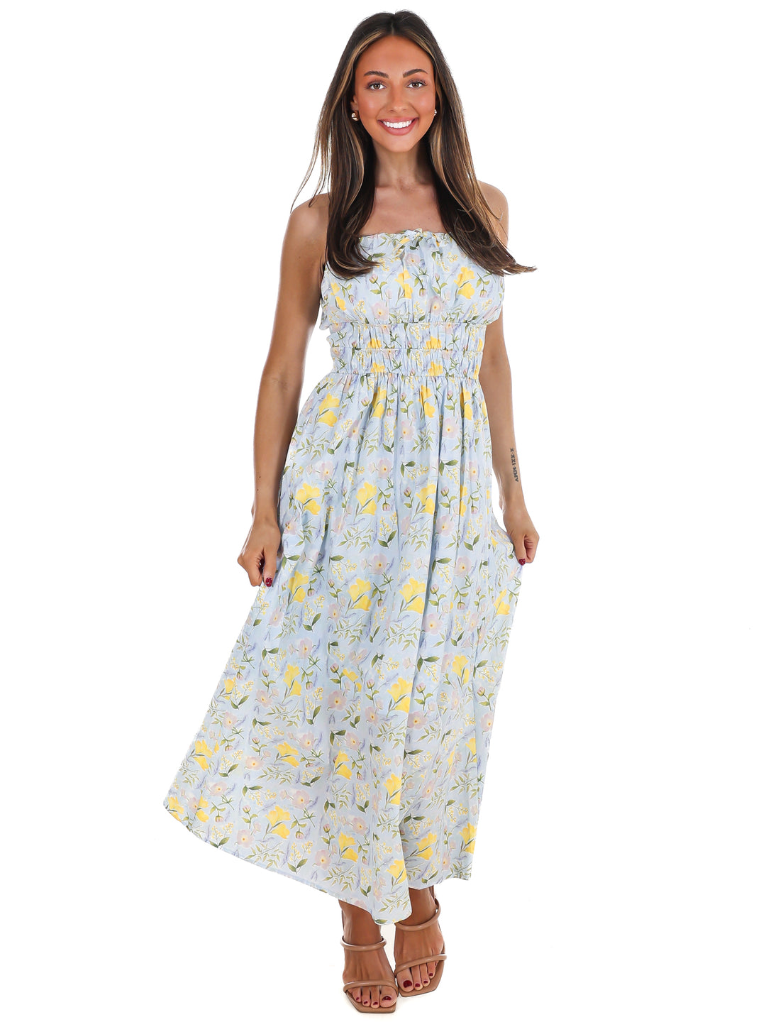 Lemon Blossom Tube Midi Dress