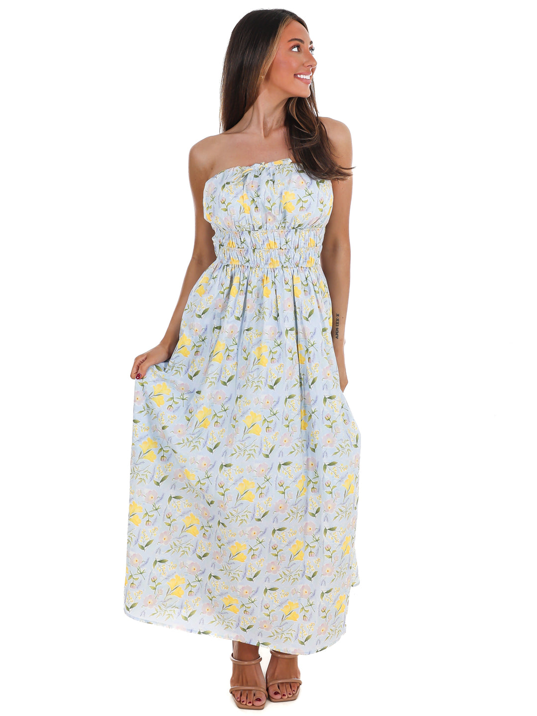 Lemon Blossom Tube Midi Dress