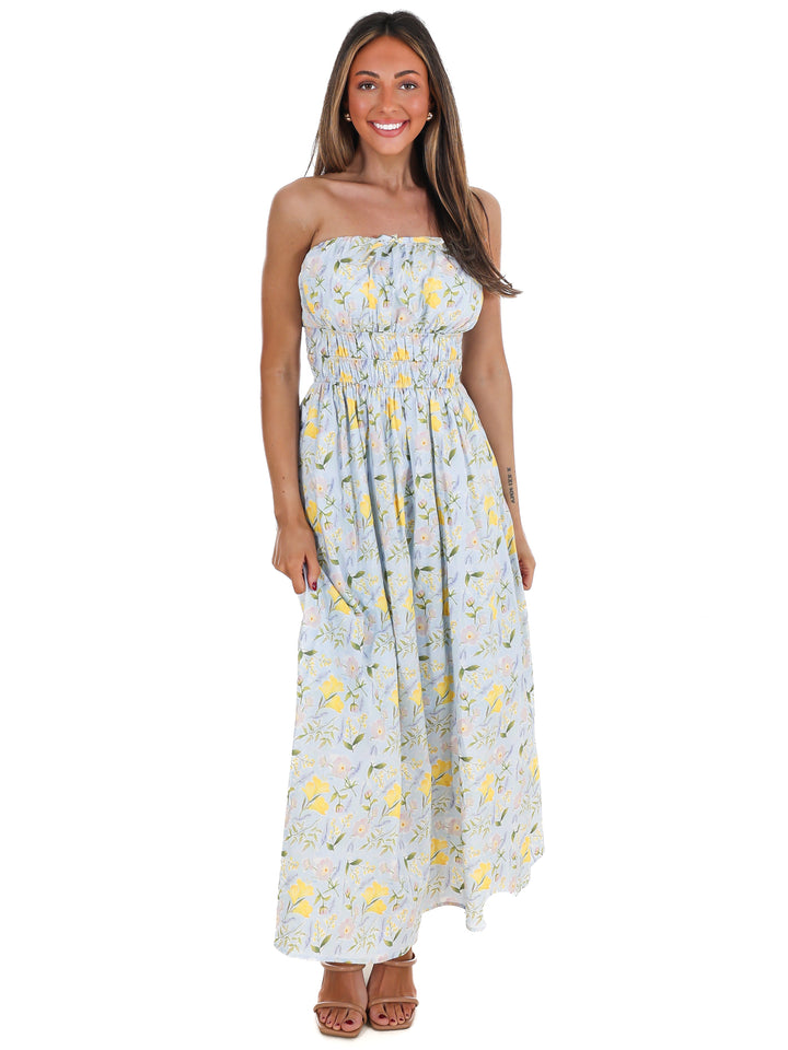 Lemon Blossom Tube Midi Dress