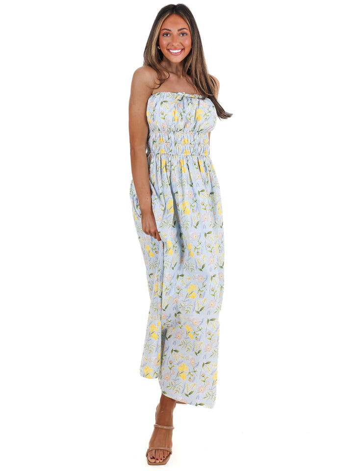 Lemon Blossom Tube Midi Dress