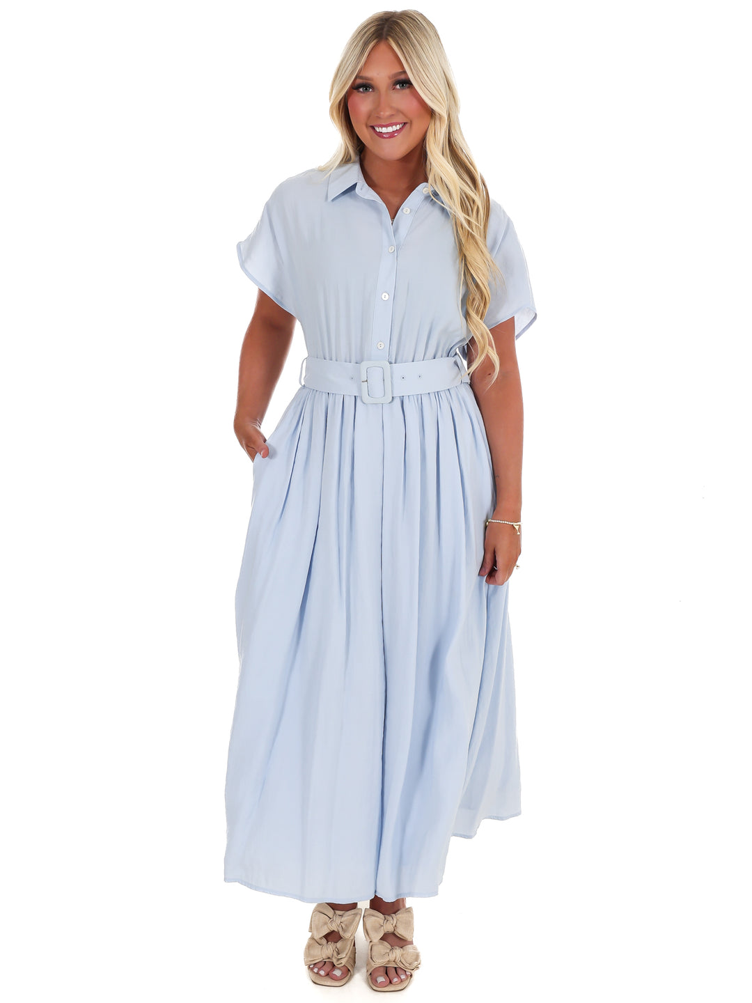 Soft Structure Belted Shirt Midi Dress