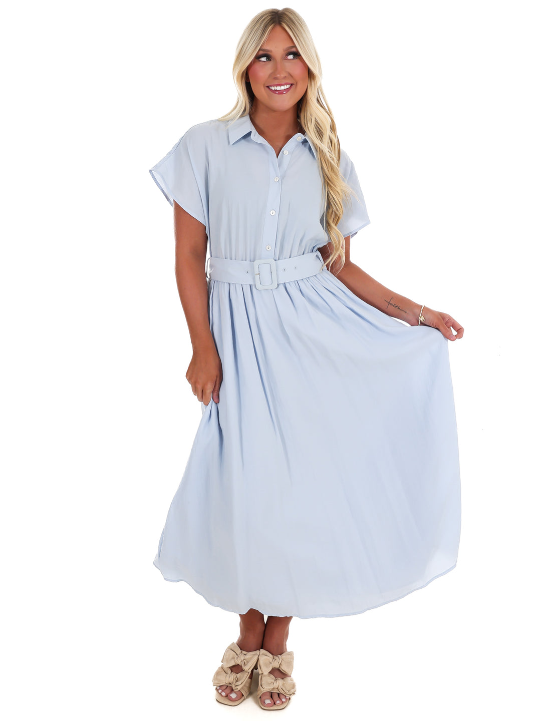 Soft Structure Belted Shirt Midi Dress