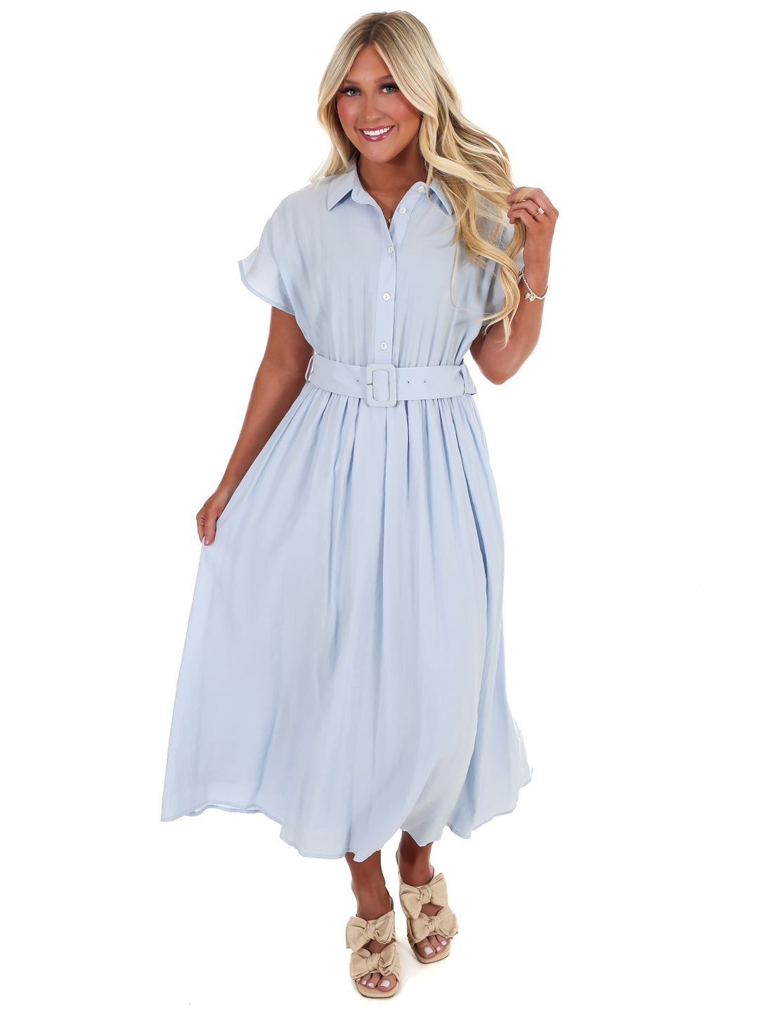 Soft Structure Belted Shirt Midi Dress