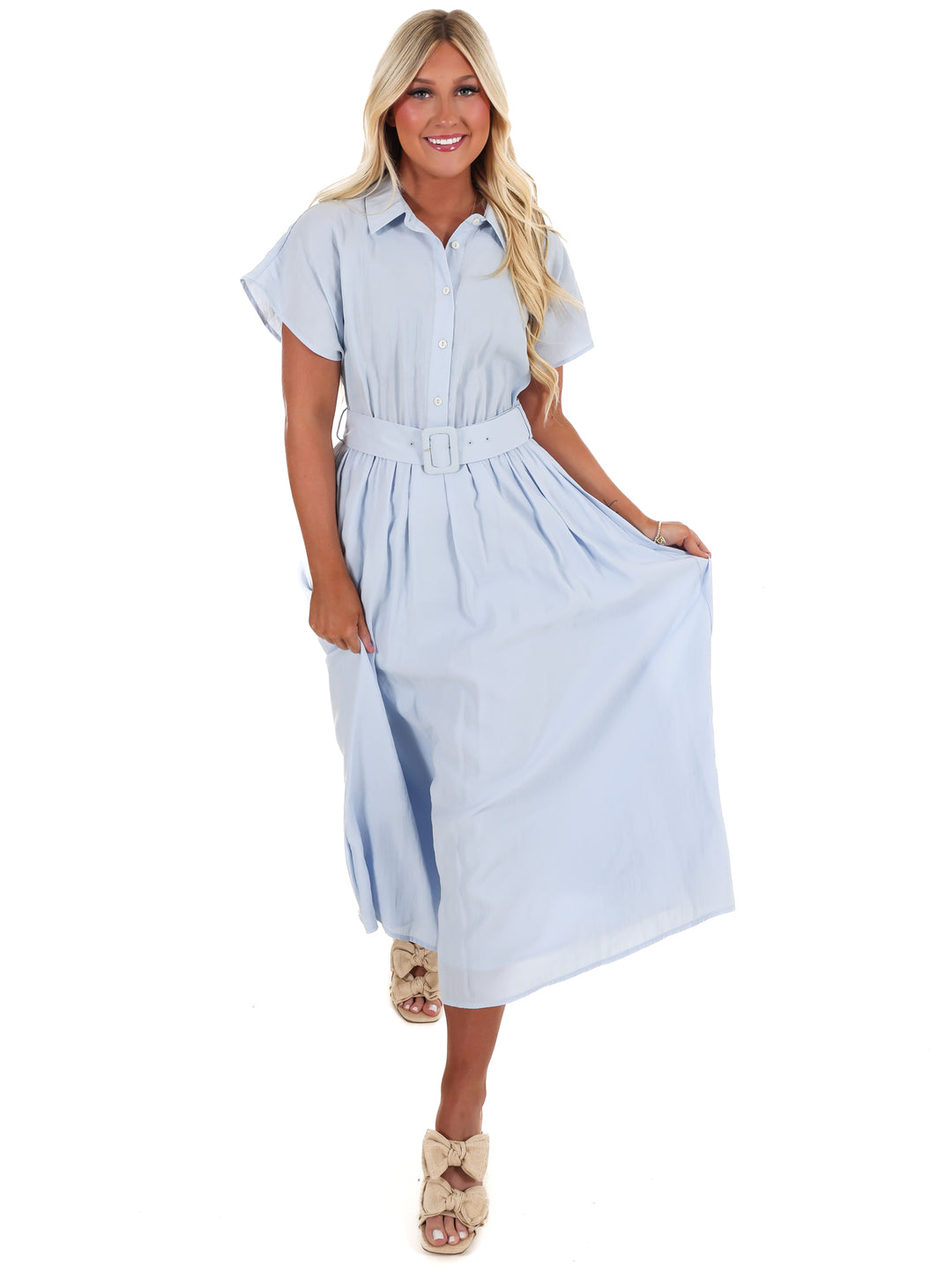 Soft Structure Belted Shirt Midi Dress