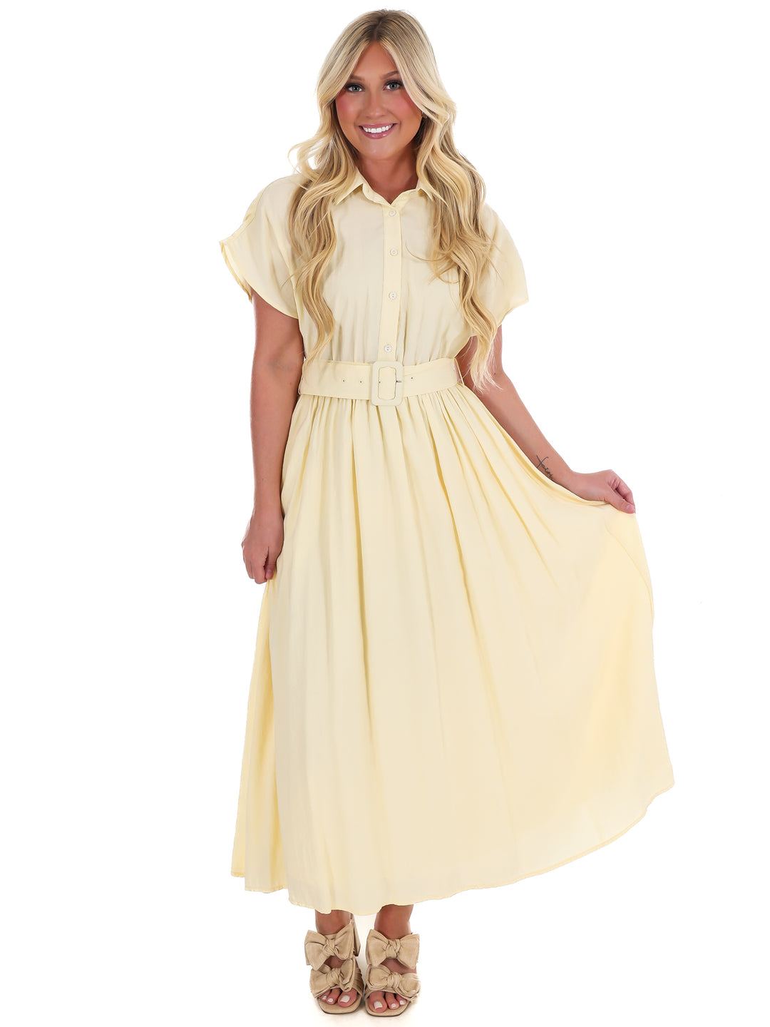 Soft Structure Belted Shirt Midi Dress