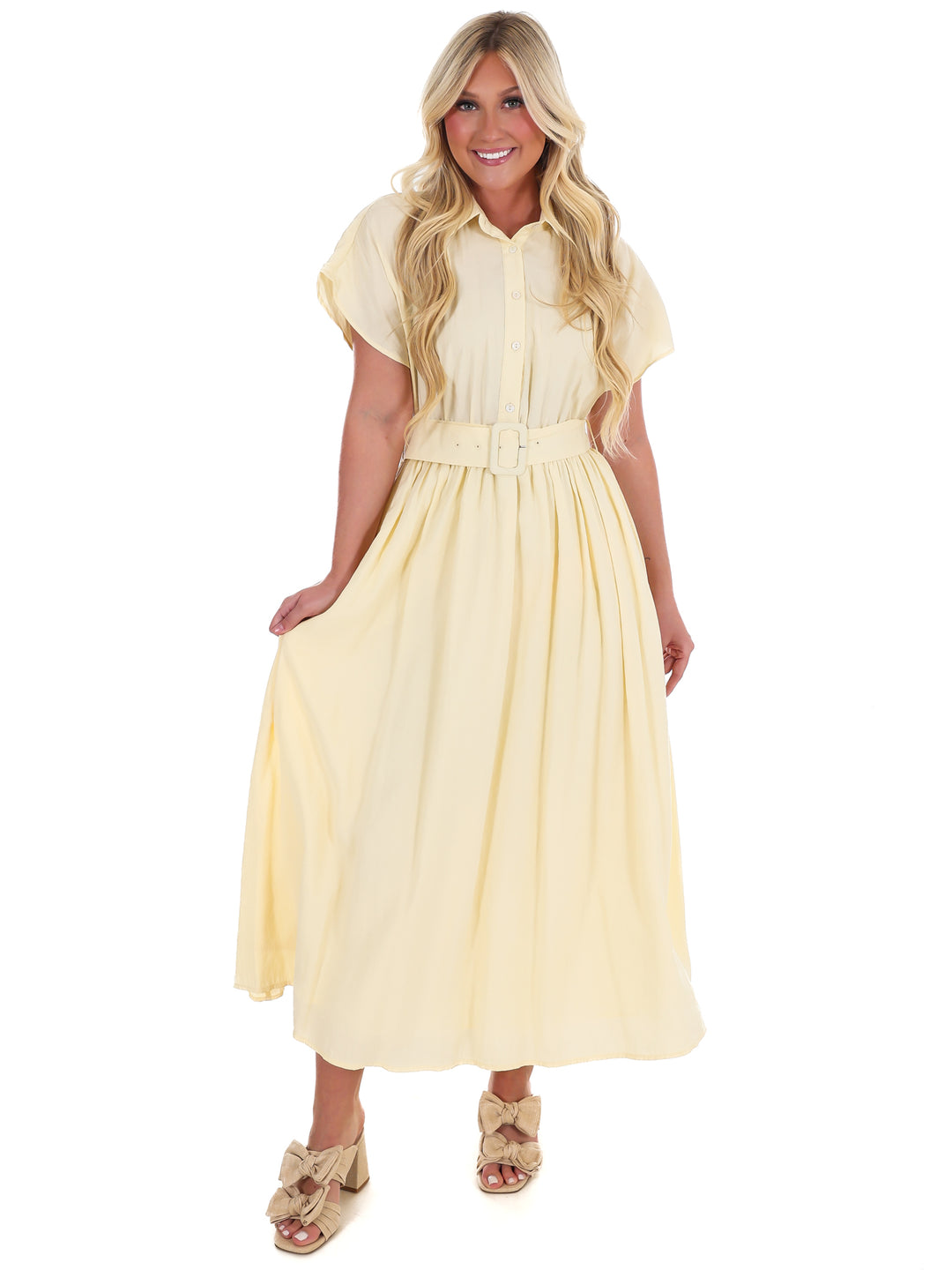 Soft Structure Belted Shirt Midi Dress