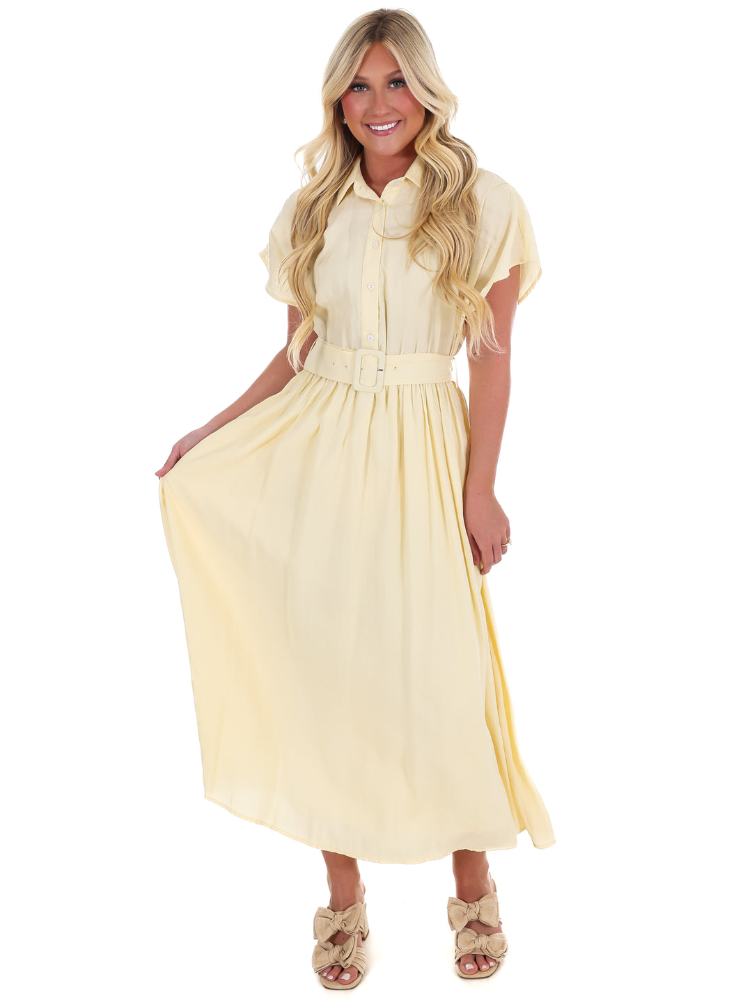 Soft Structure Belted Shirt Midi Dress