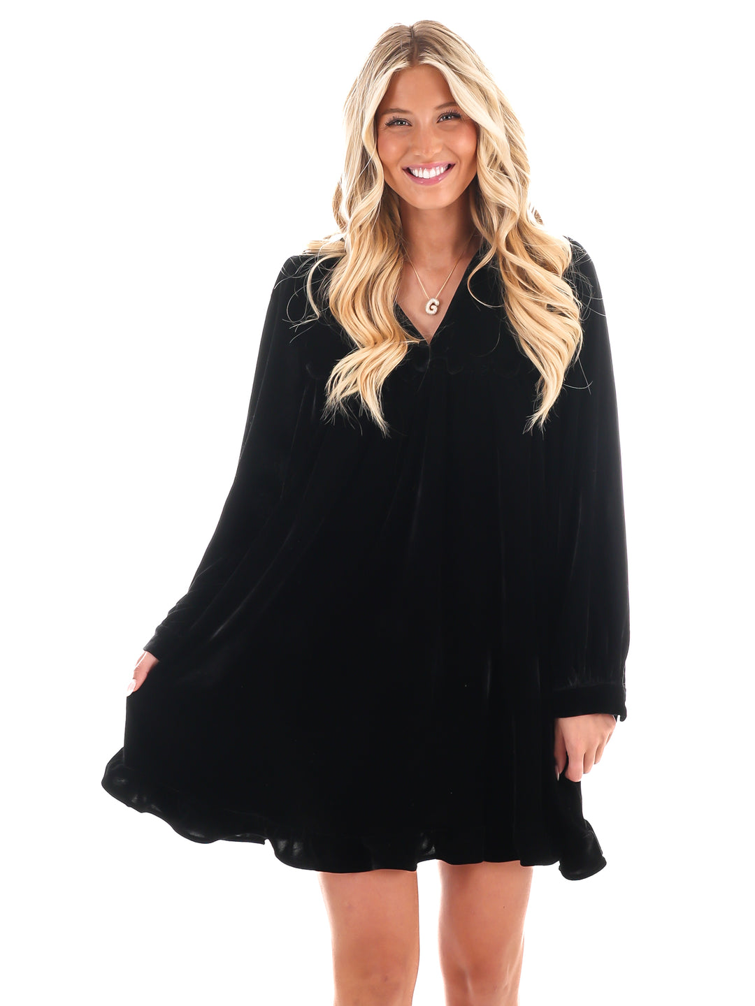 Velvet Kiss Ruffle Mini Dress