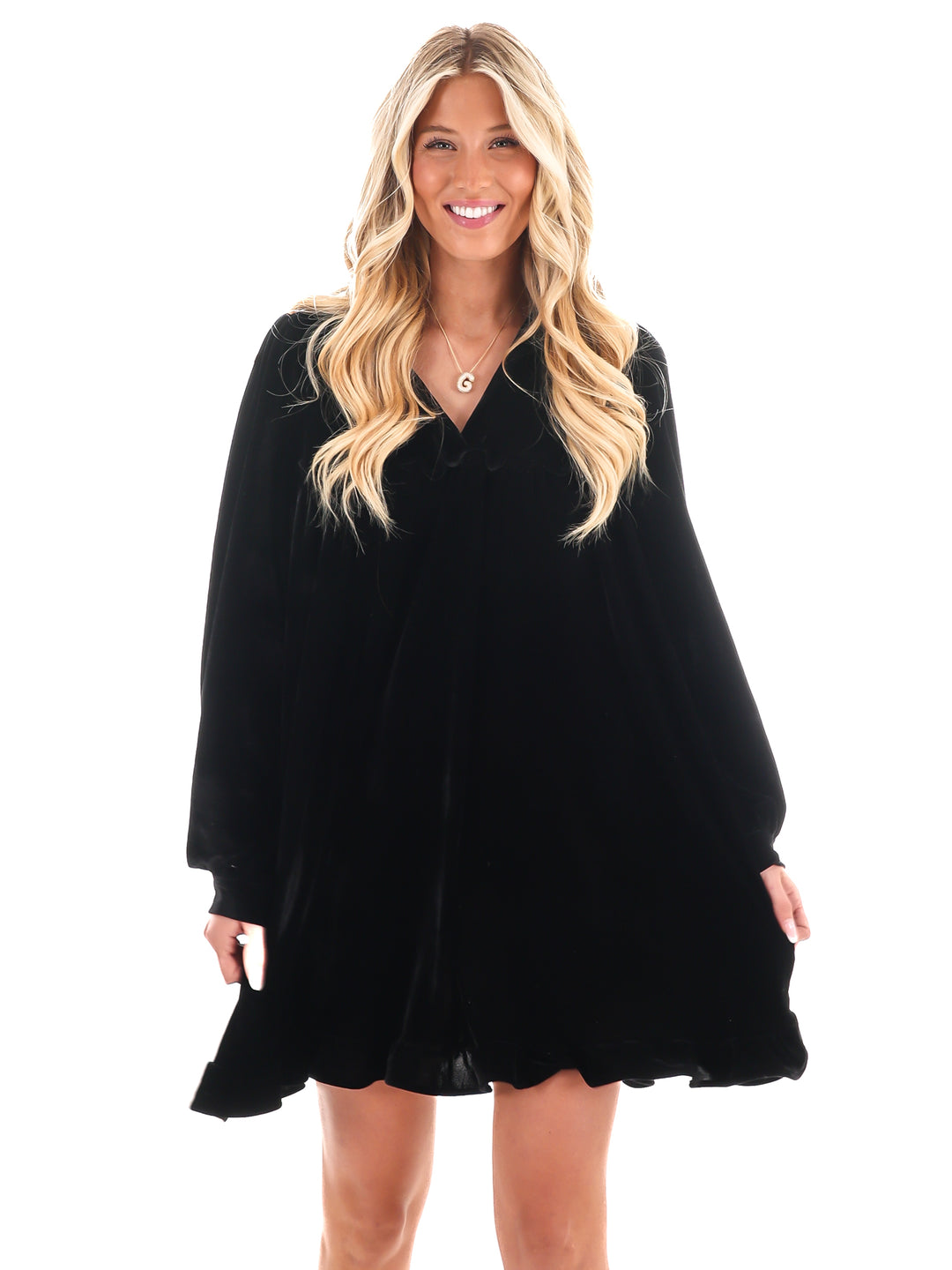 Velvet Kiss Ruffle Mini Dress