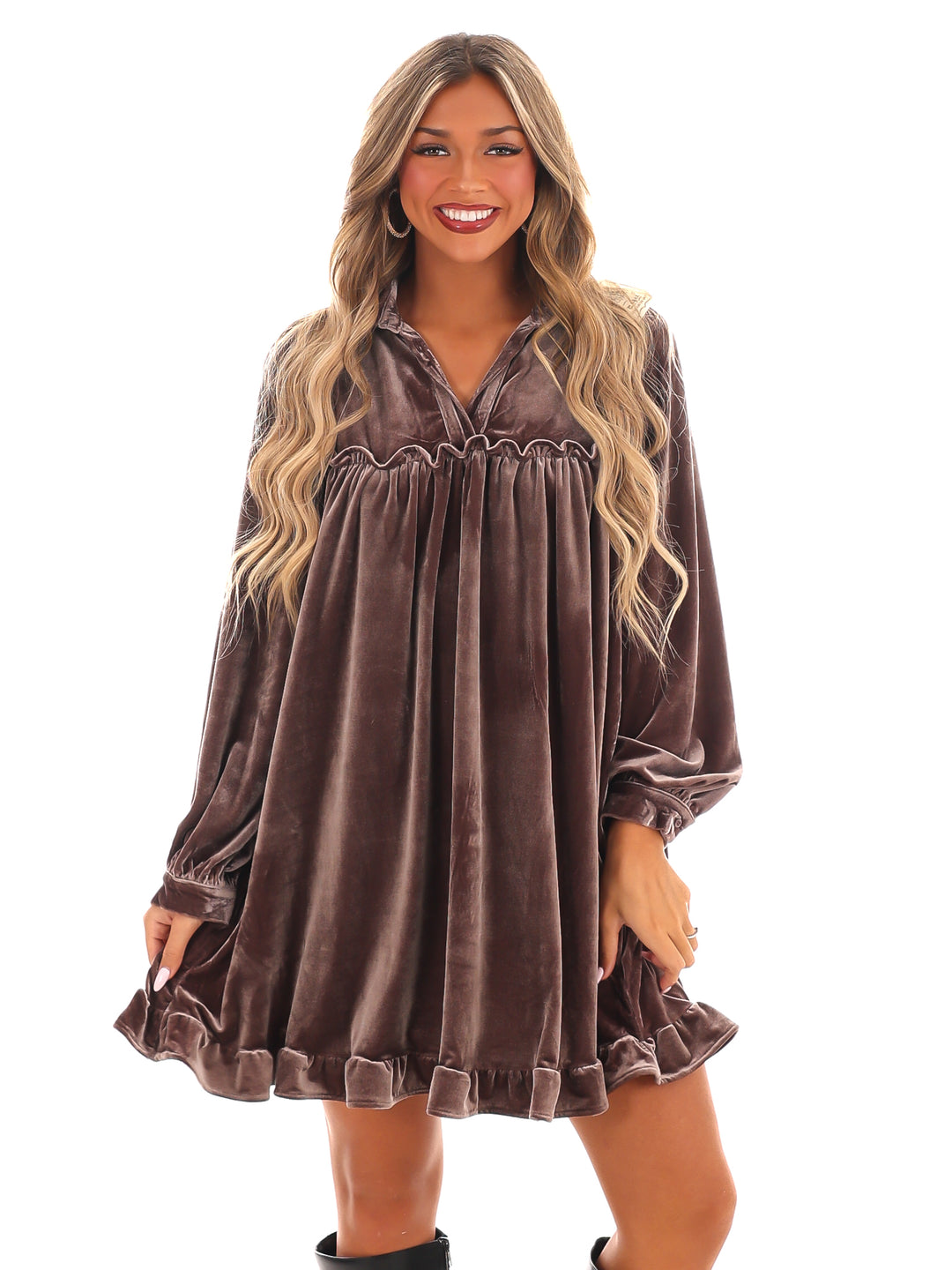 Velvet Kiss Ruffle Mini Dress