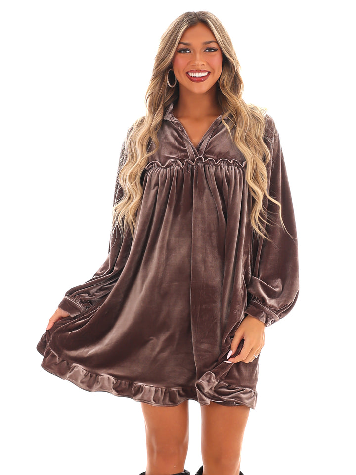 Velvet Kiss Ruffle Mini Dress