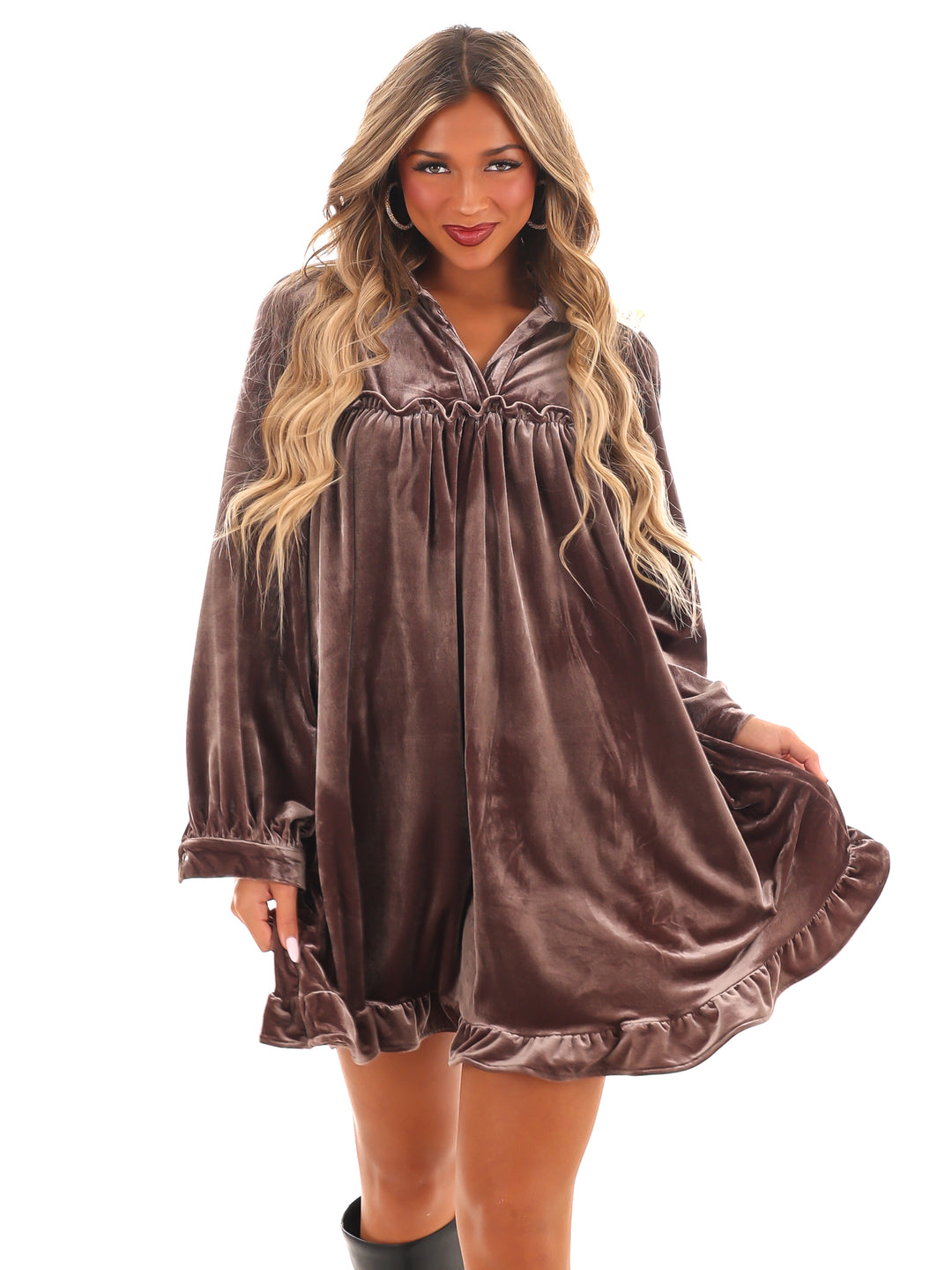 Velvet Kiss Ruffle Mini Dress