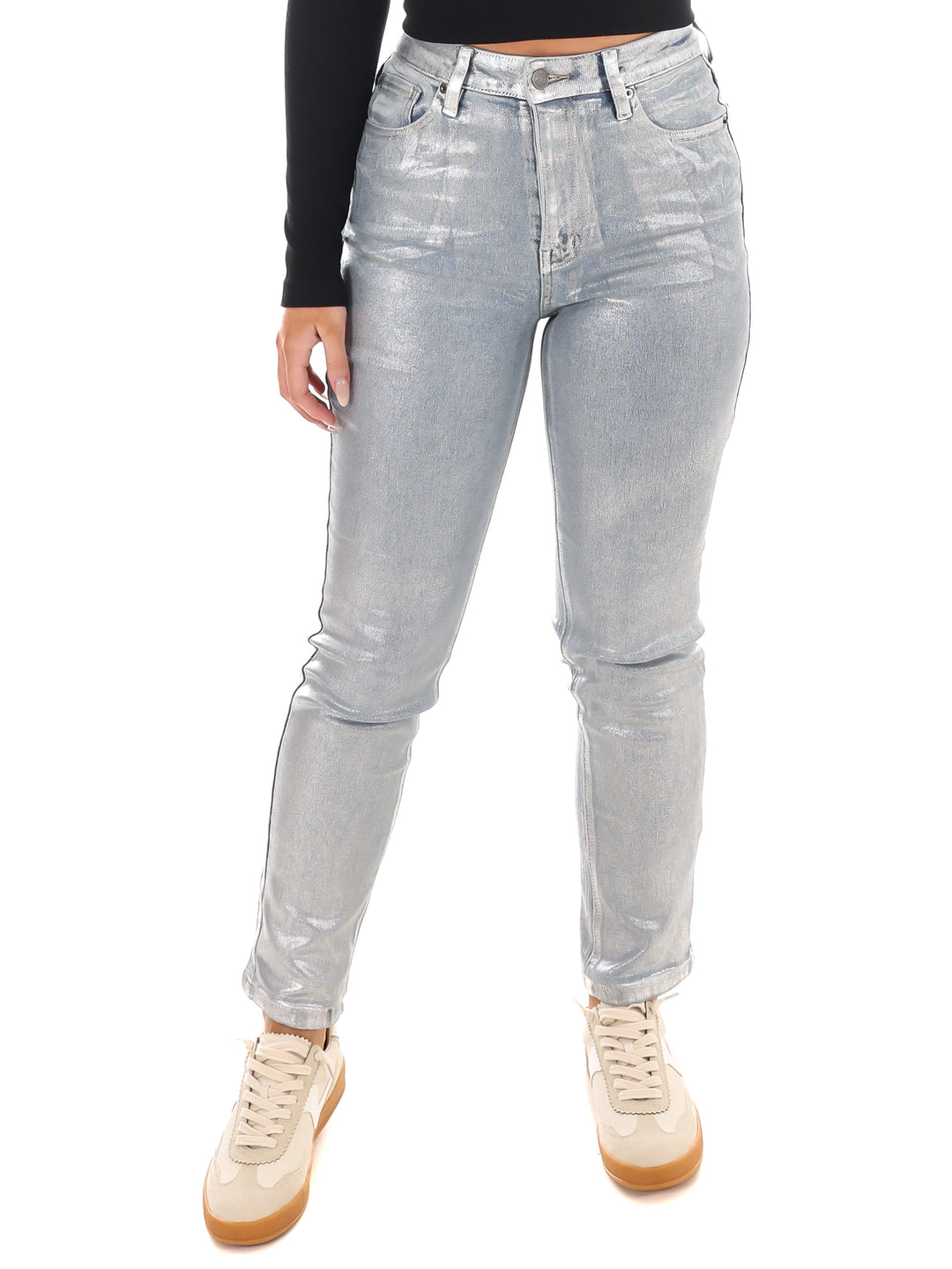 Glow Up High Rise Metallic Straight Jeans