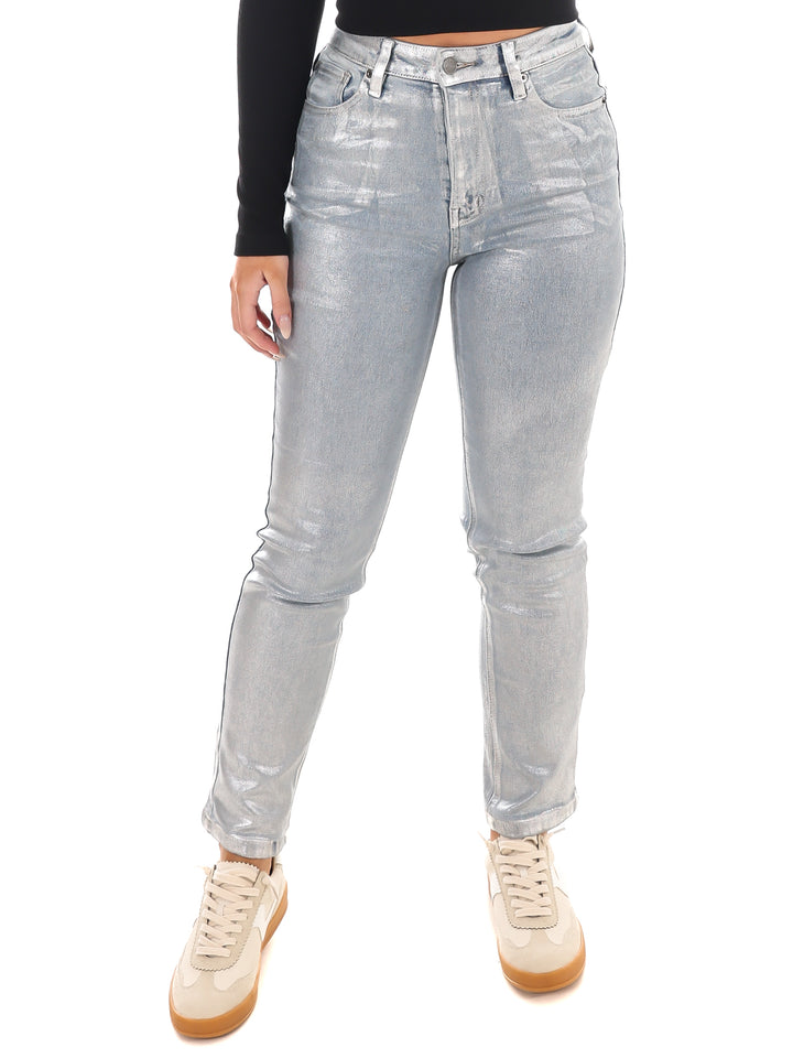 Glow Up High Rise Metallic Straight Jeans