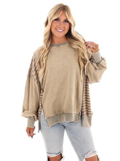 Faded Lines Terry Knit Pullover