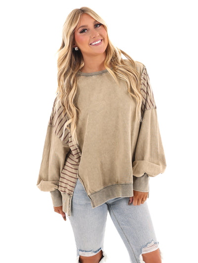 Faded Lines Terry Knit Pullover