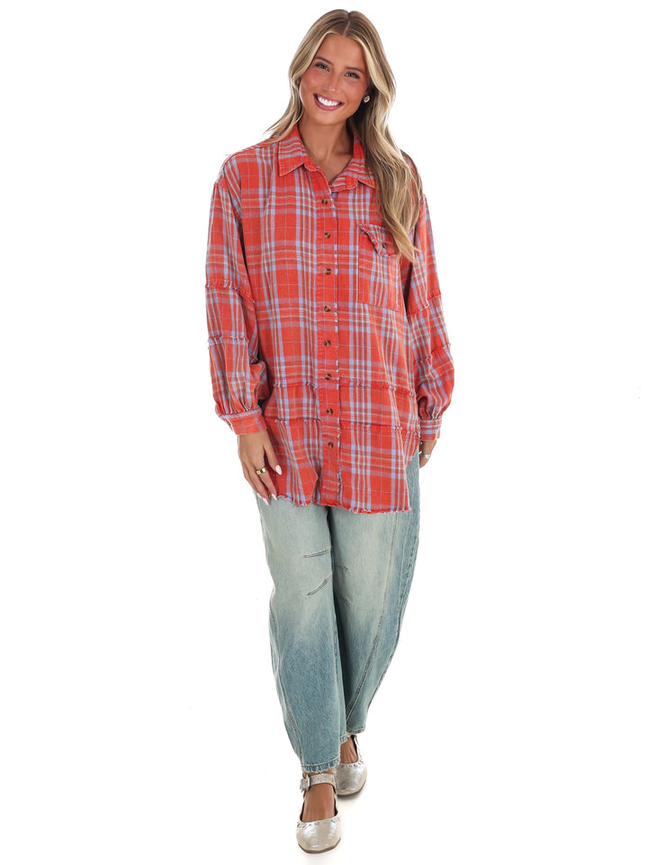 Campfire Plaid Button Up Top