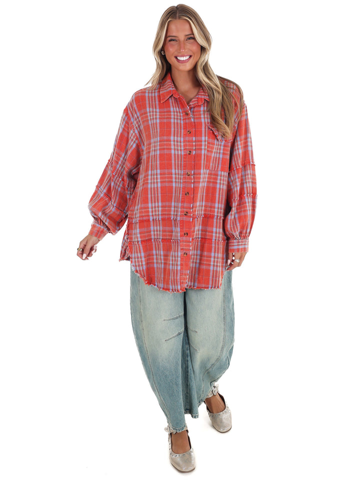 Campfire Plaid Button Up Top