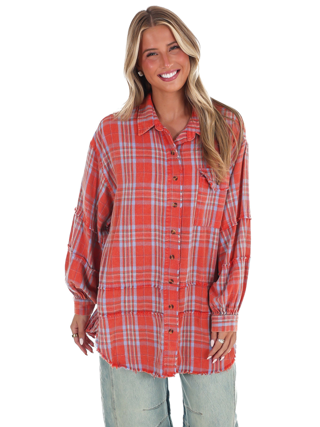 Campfire Plaid Button Up Top