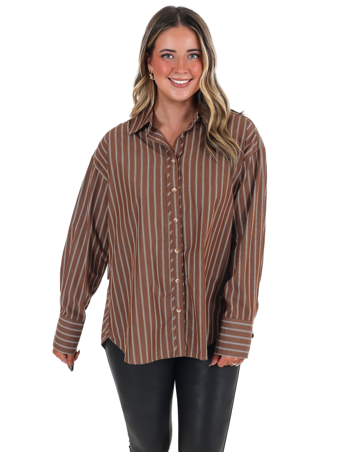 Simply Striped Poplin Button Down Top