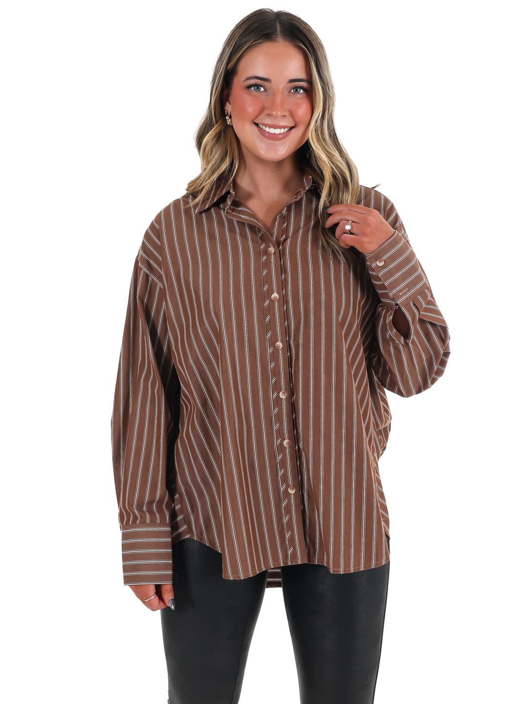 Simply Striped Poplin Button Down Top