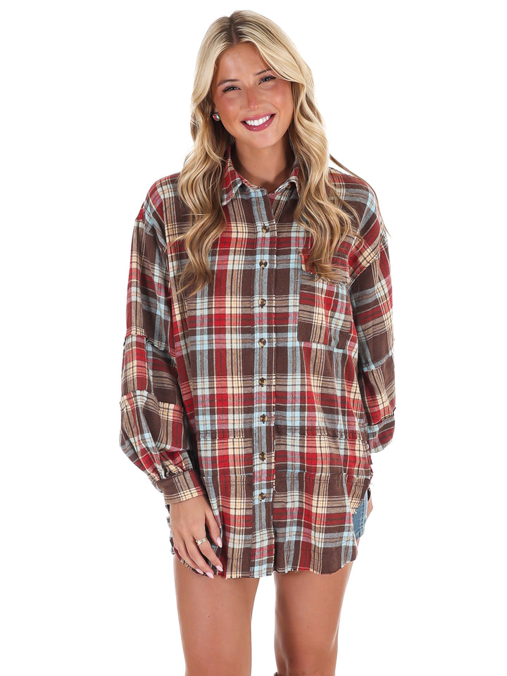 Washed Plaid Tunic Top