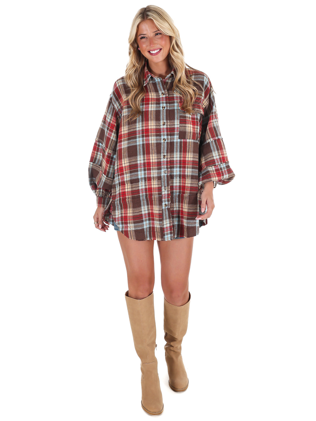 Washed Plaid Tunic Top