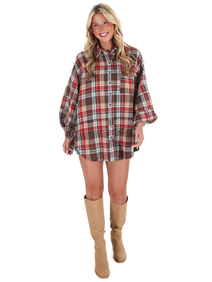 Washed Plaid Tunic Top