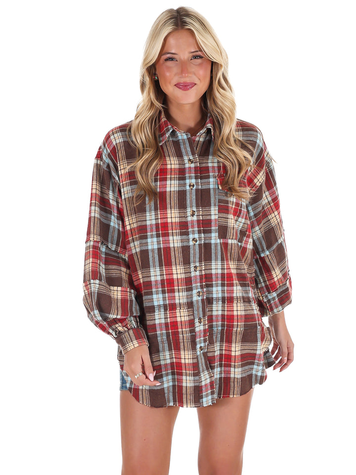 Washed Plaid Tunic Top