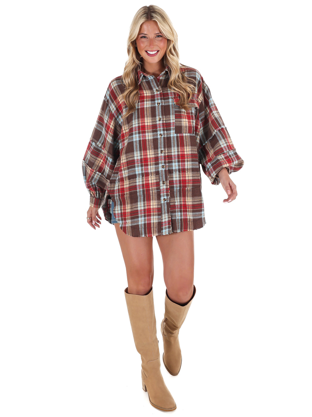 Washed Plaid Tunic Top