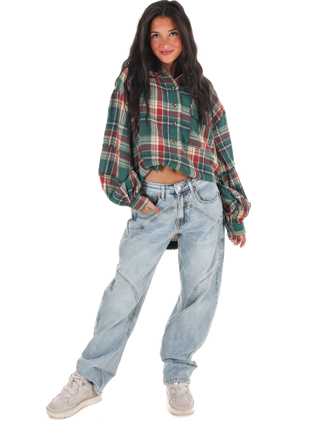 Washed Plaid Tunic Top