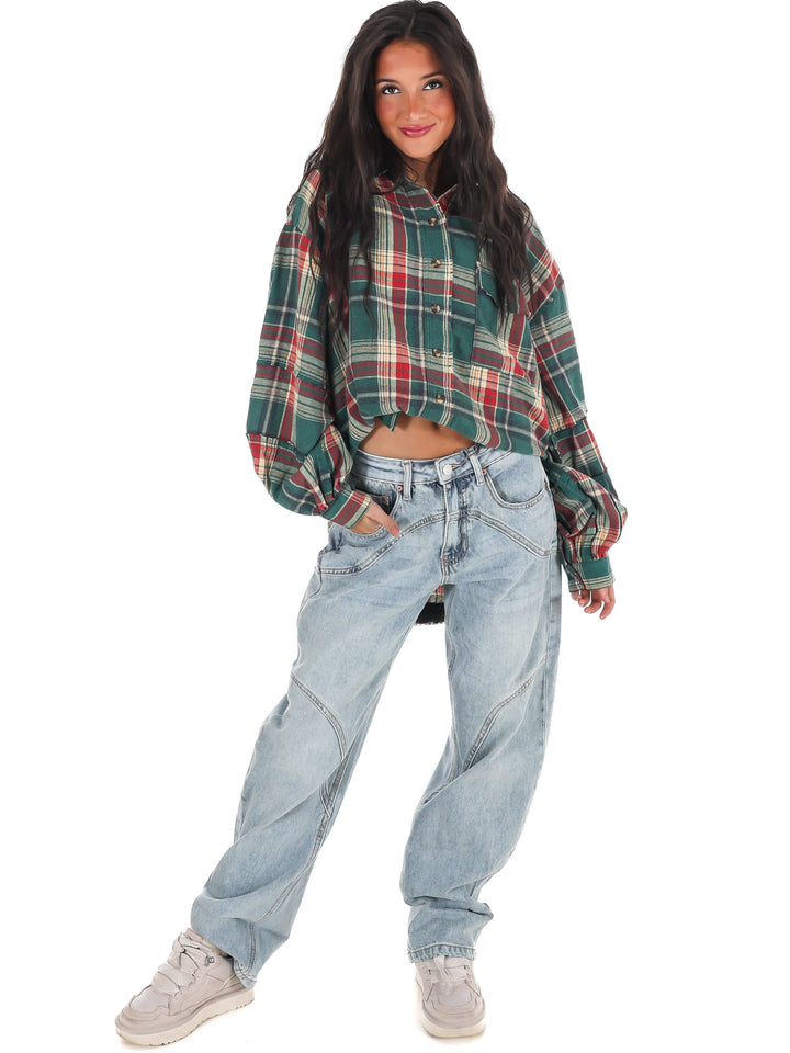 Washed Plaid Tunic Top