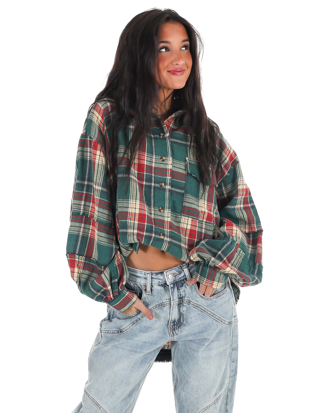 Washed Plaid Tunic Top